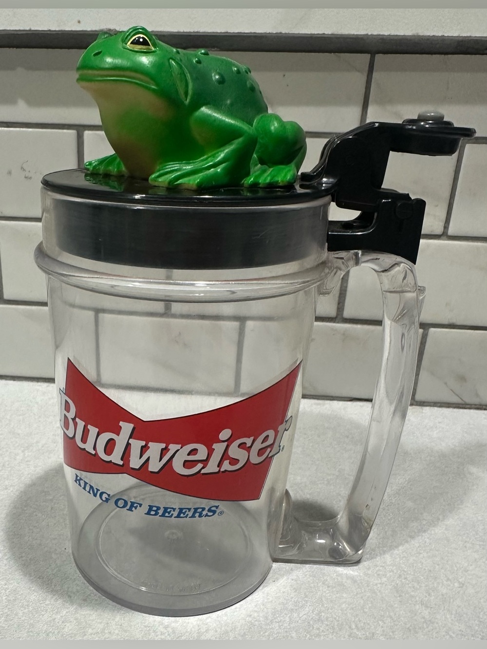 Budweiser Beer Talking Frog on Lid Plastic Stein Mug - vintage- Tested And Works